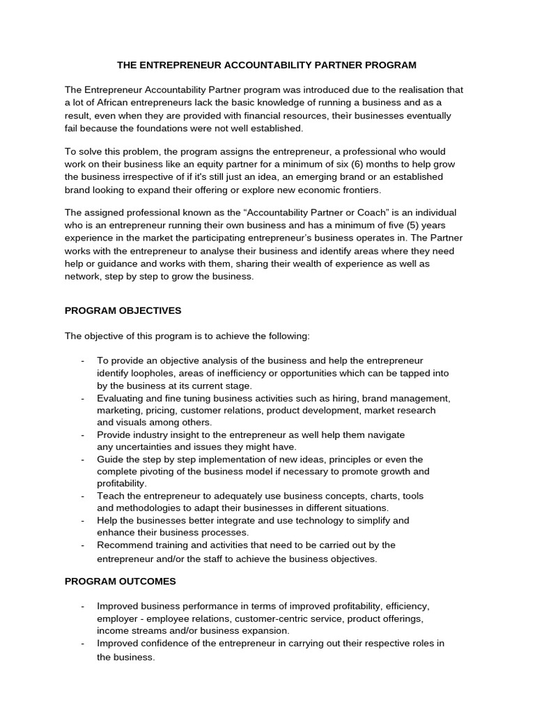 The Entrepreneur Accountability Partner Program Concept | PDF ...