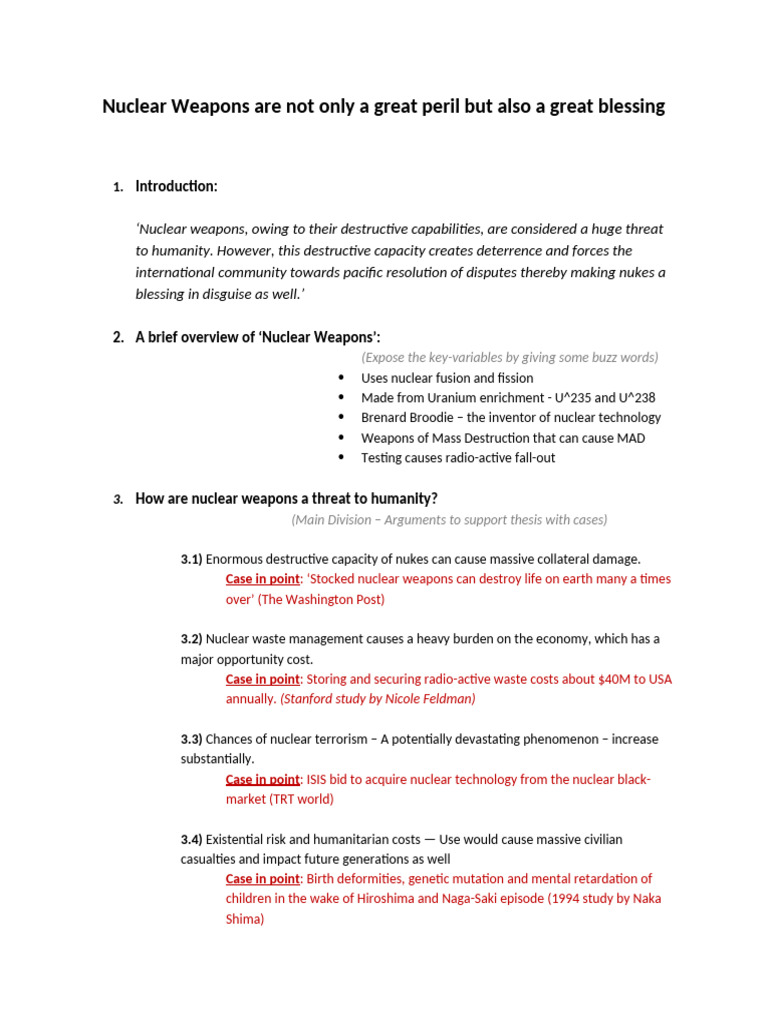 Nuclear Weapons Outline | PDF | Nuclear Weapons | Treaty On The Non ...