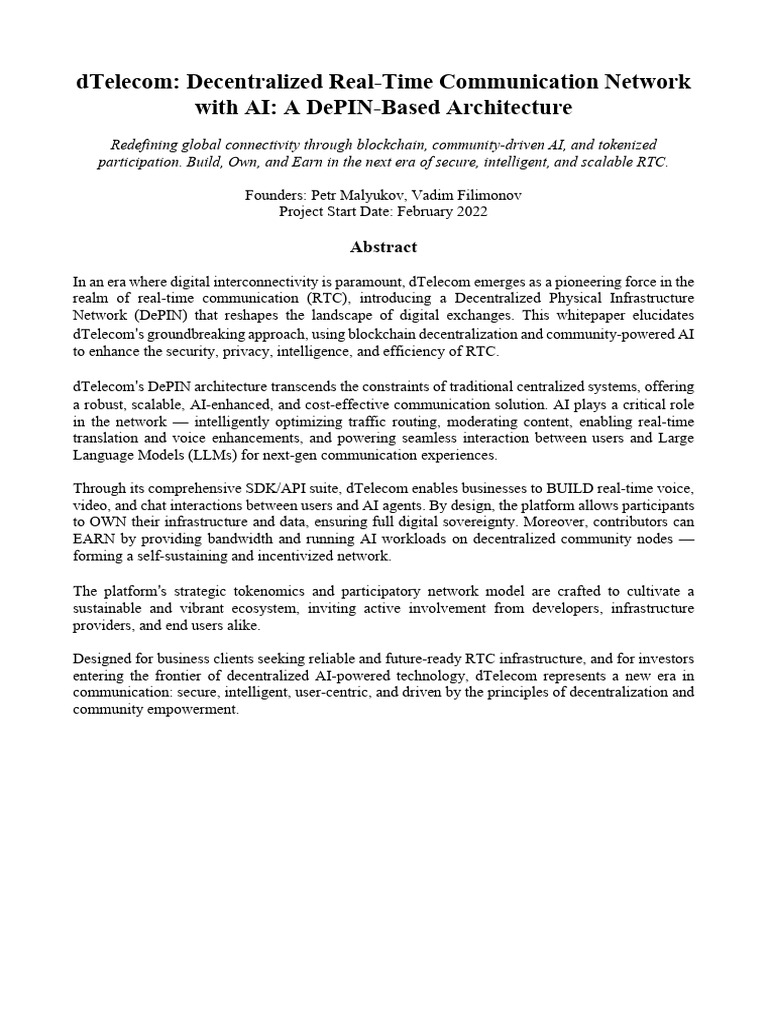 Dtelecom Whitepaper | PDF | Regulatory Compliance | Computer Network