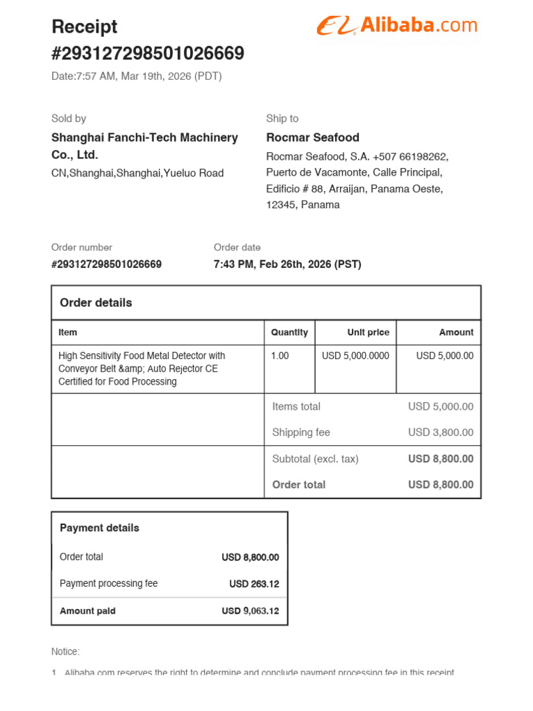 Metal Detector - Receipt Alibaba | PDF
