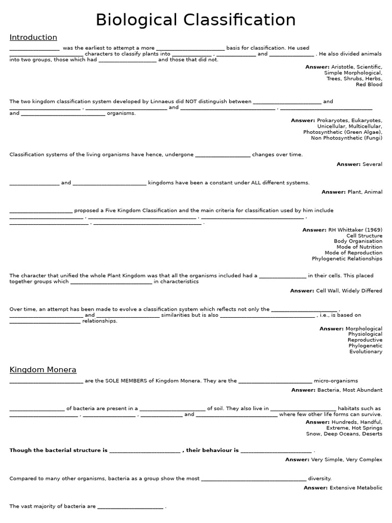 Biological Classification - NCERT Lines | PDF | Bacteria | Fungus