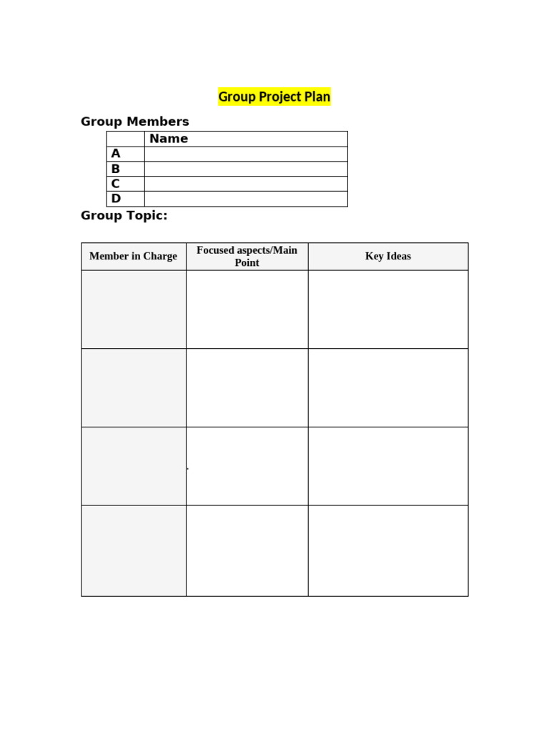 Group Presentation Project Plan (Blank) | PDF