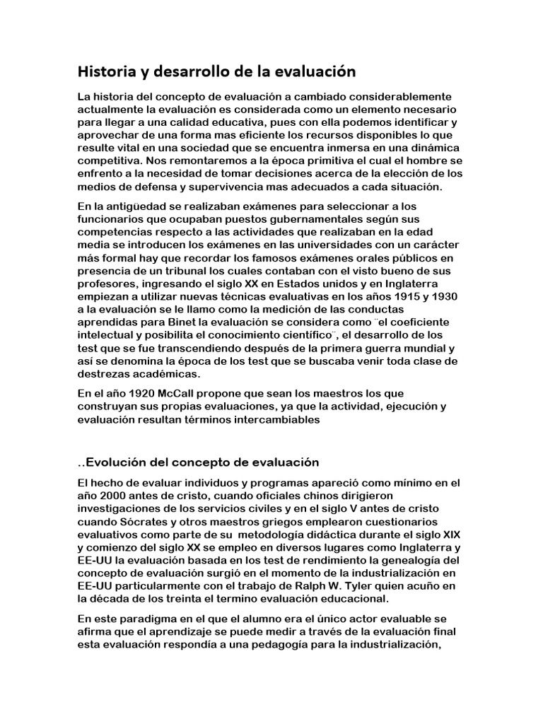 Historia y Desarrollo de La Evaluación | PDF | Evaluación | Maestros