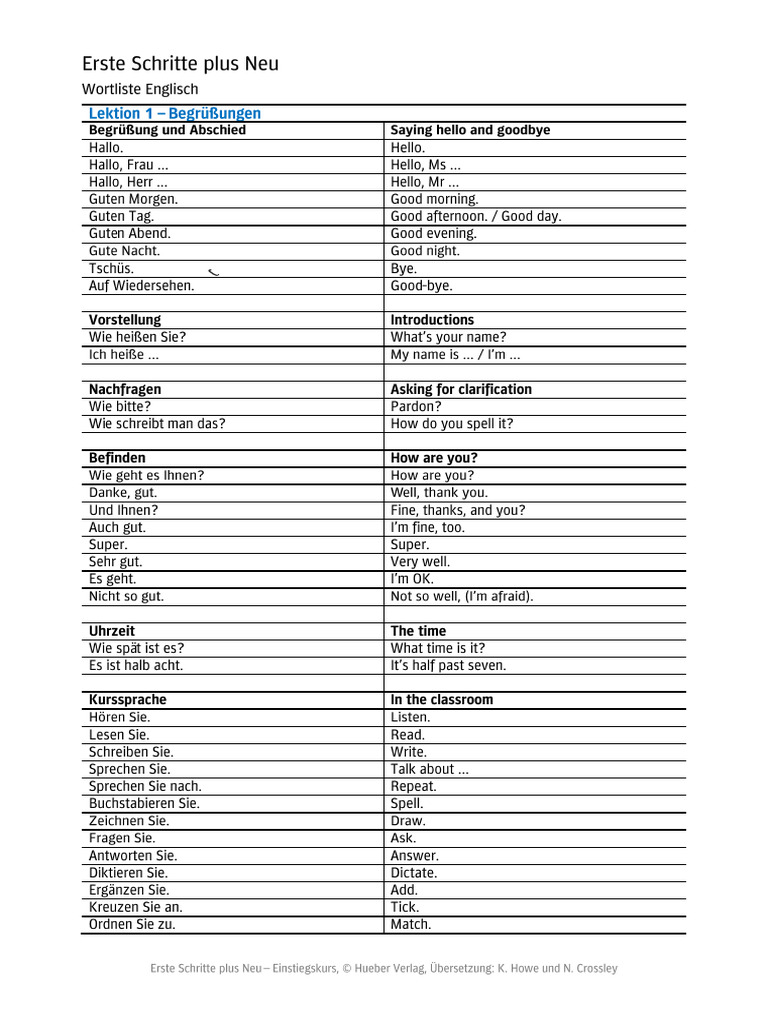 Erste Schritte Plus Neu Wortliste Englisch | PDF