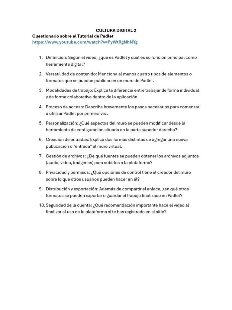 Cuestionario Sobre El Tutorial de Padlet | PDF | Hipervínculo | Red mundial