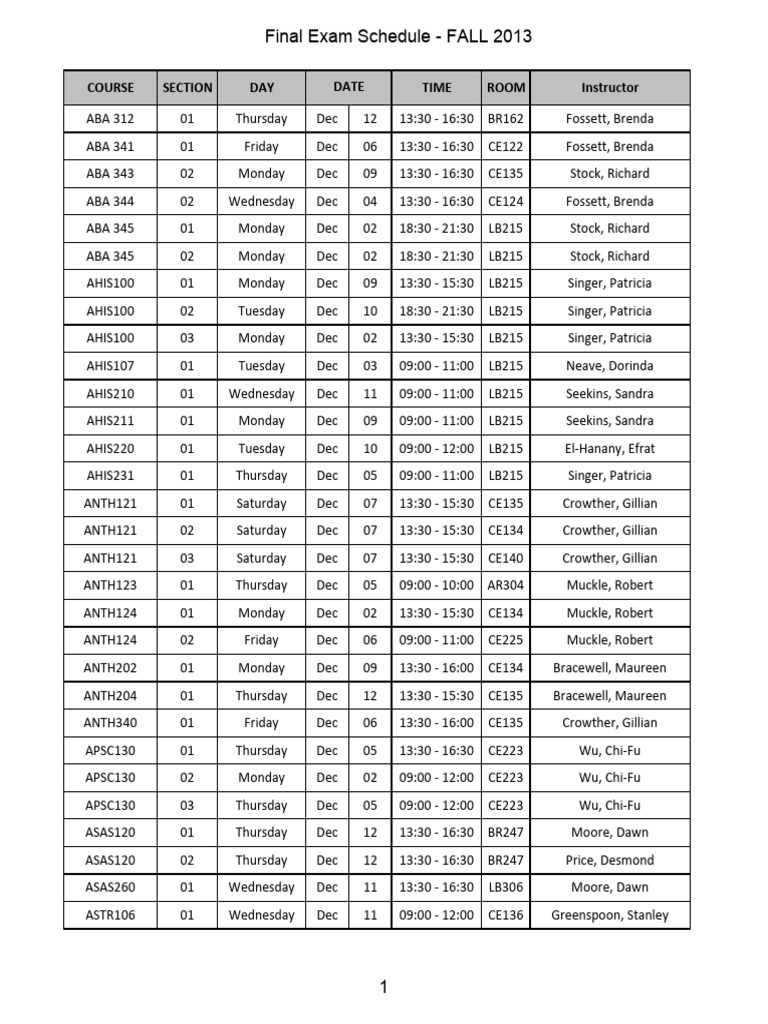 Final Exam Schedule | PDF