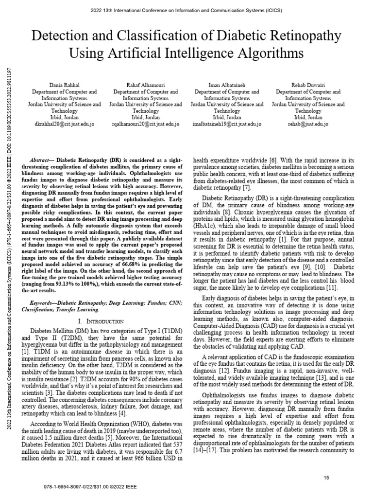 Detection and Classification of Diabetic Retinopathy Using Artificial ...