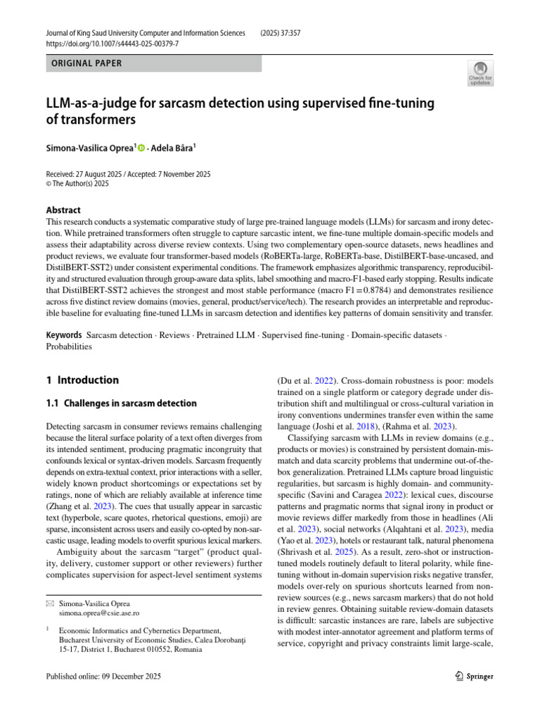 LLM As A Judge For Sarcasm Detection Using Supervised Fine Tuning of ...