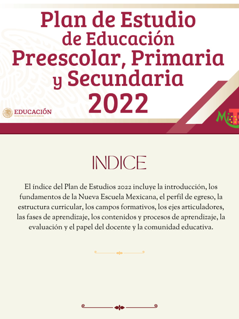 Plan de estudio de educación Preescolar, Primaria y Secundaria 2022 (1 ...