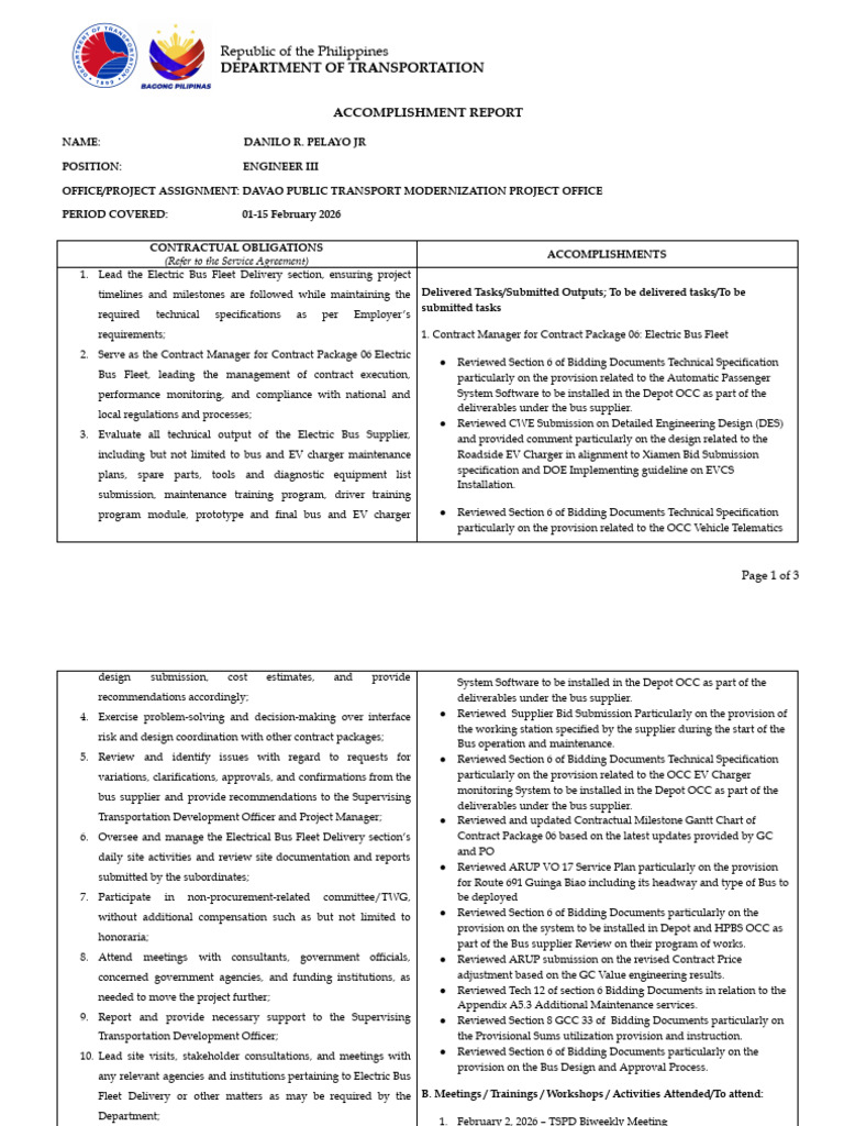 (TEMPLATE) Accomplishment Report 01-15 February 2026 | PDF