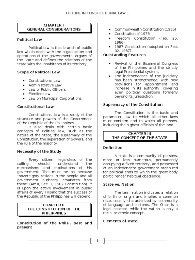 Outline In Constitutional Law 1 Cruz Constitution Sovereignty