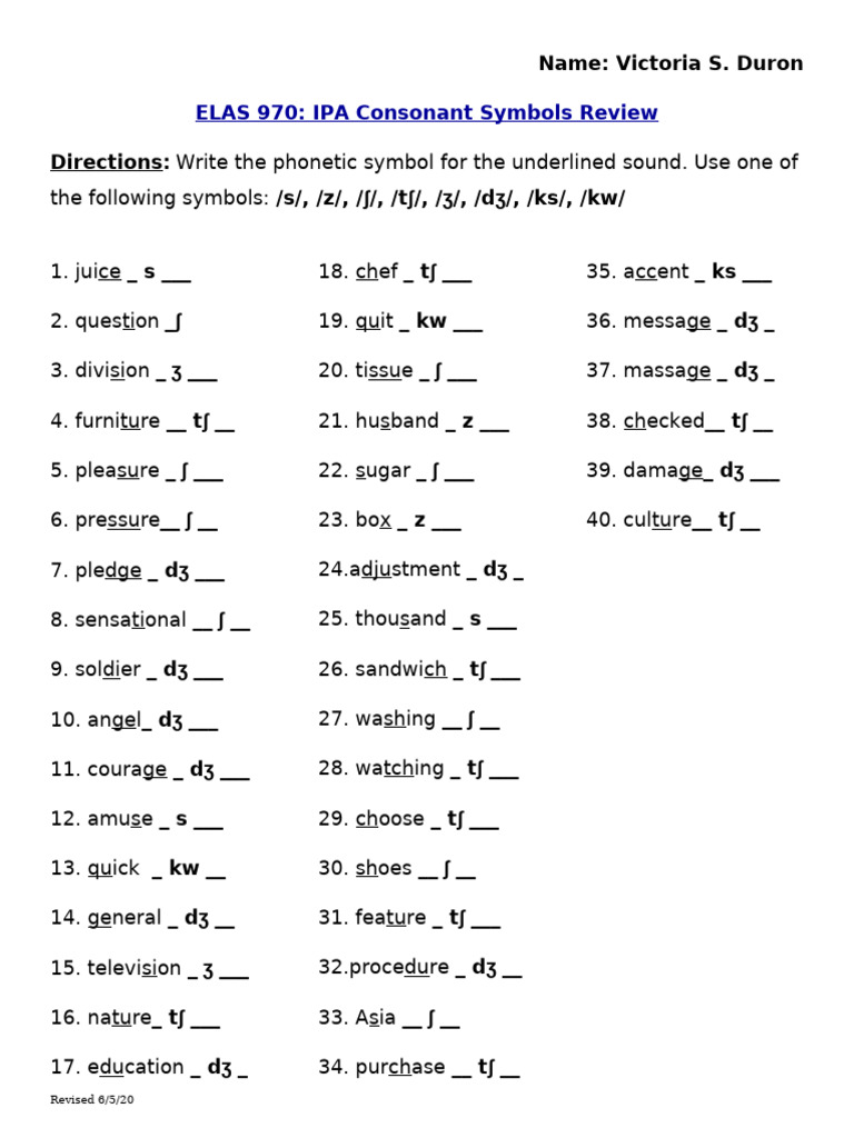 ELAS 970 IPA Consonant Symbols Review | PDF