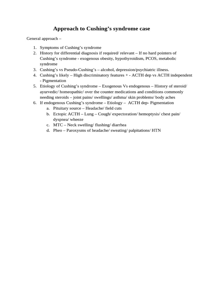 Approach To Cushings Case | PDF | Cortisol | Adrenal Gland