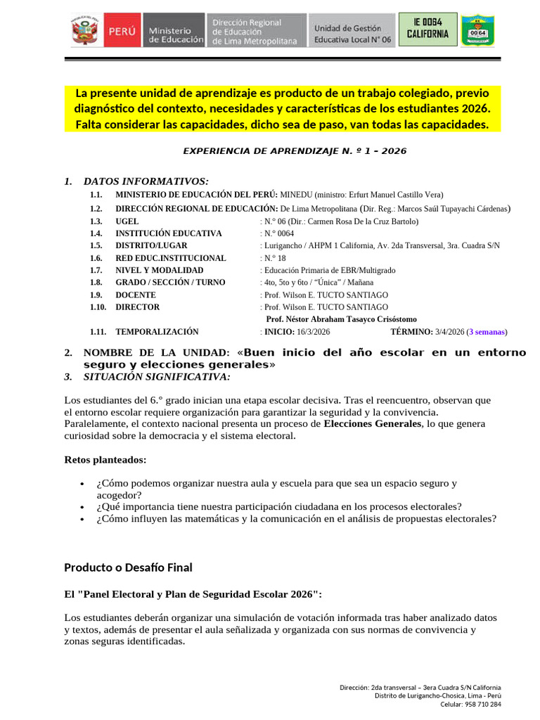 Unidad de Aprendizaje 1 - 2026 | PDF | Salón de clases | Comprensión ...
