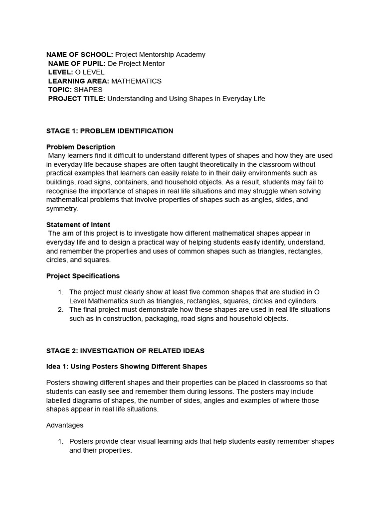 O Level Mathematics Project Sample | PDF | Area | Rectangle