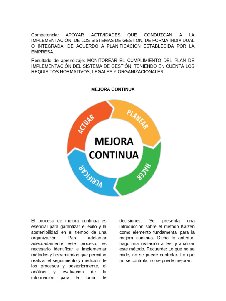 Actividad No. 1 Metodo Kaizen Mejora Continua | PDF | Sistema de manejo ...