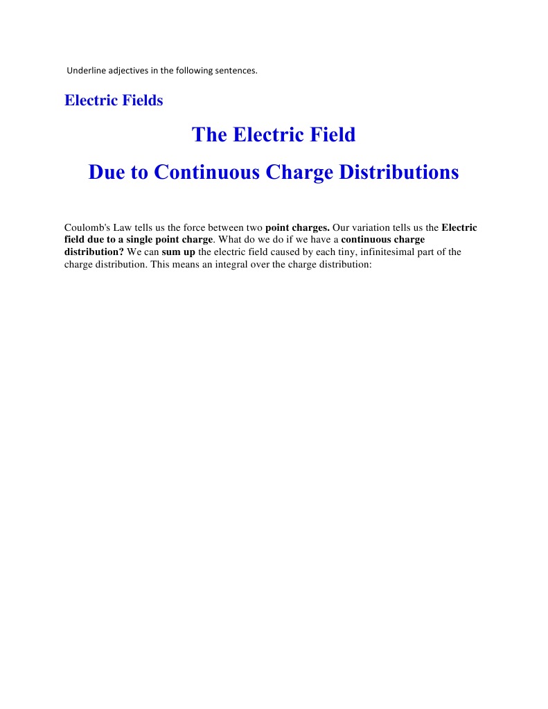 Underline Adjectives in the Following Sentences Electric Field