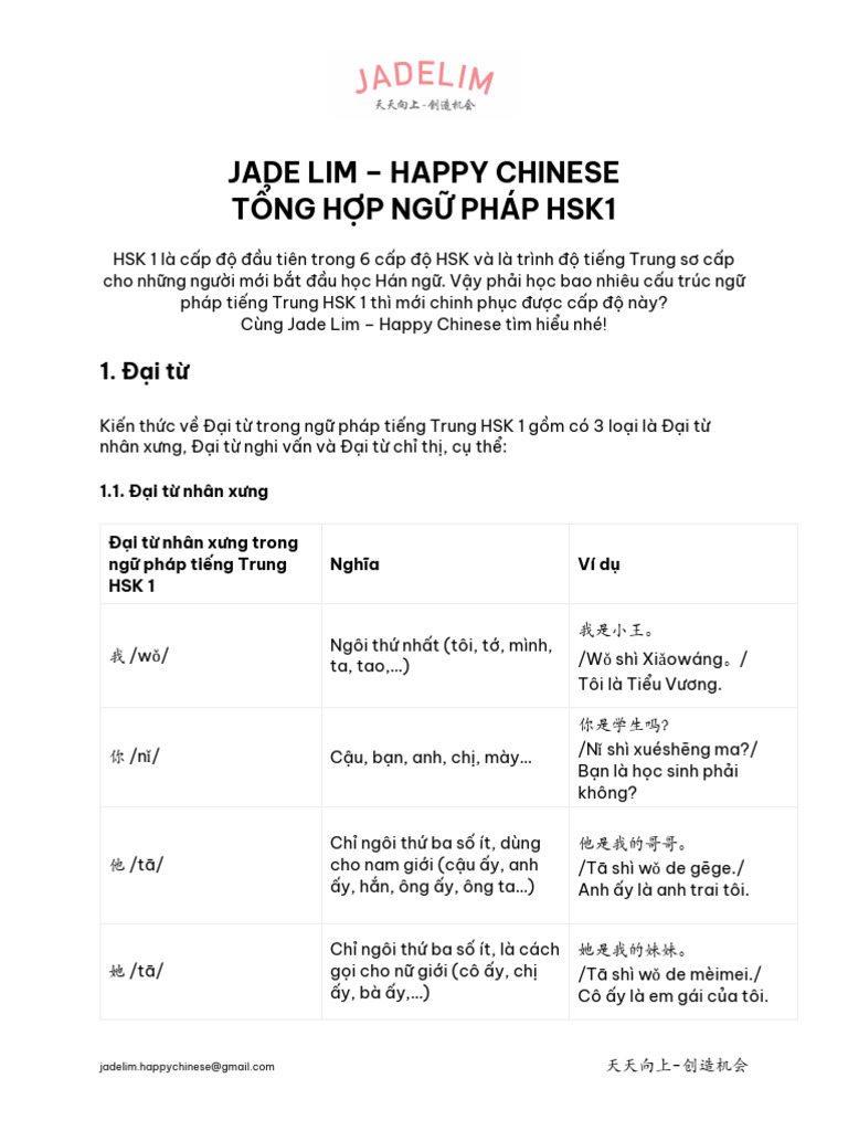 T NG H P NG Pháp HSK1 | PDF
