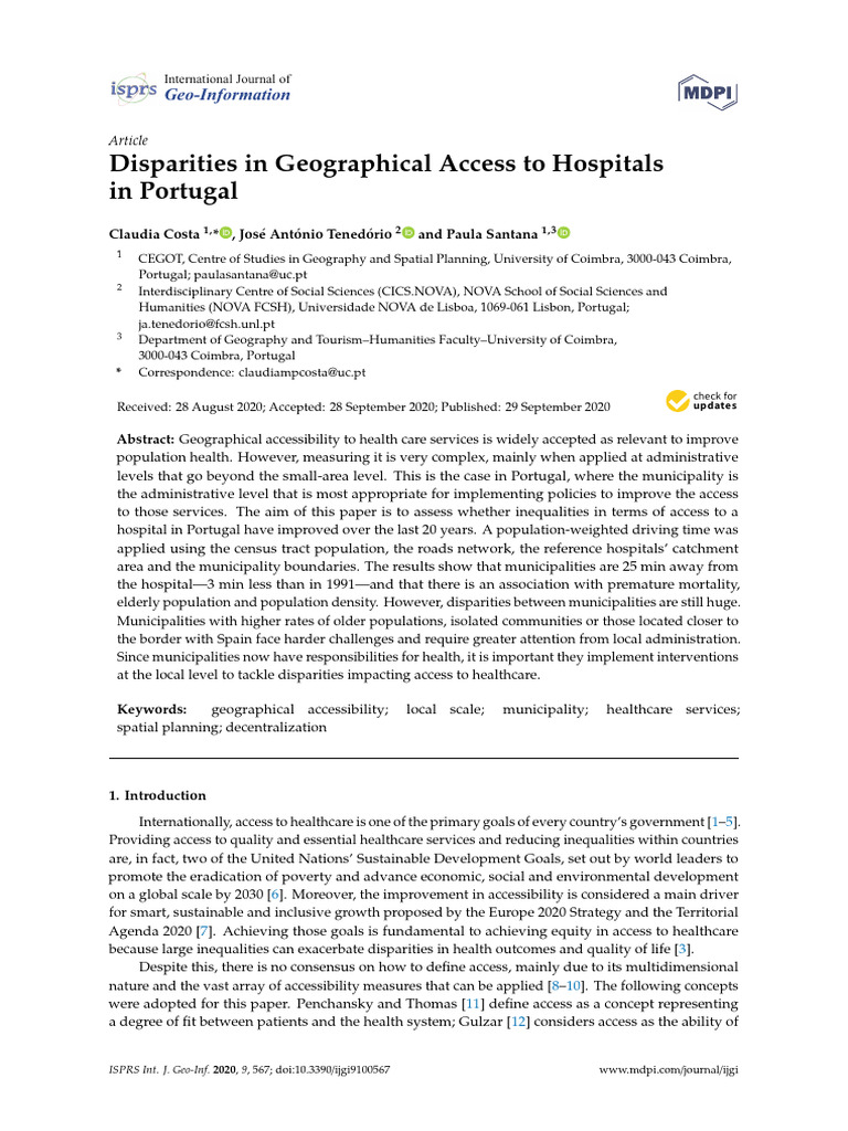 Disparities in Geographical Access To Hospitals in Portugal | PDF ...