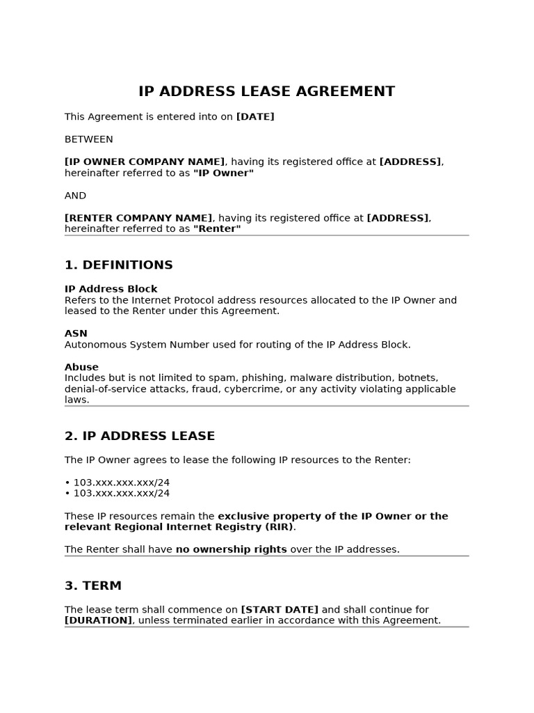 Ip Address Lease Agreement | PDF | Indemnity | Email Spam