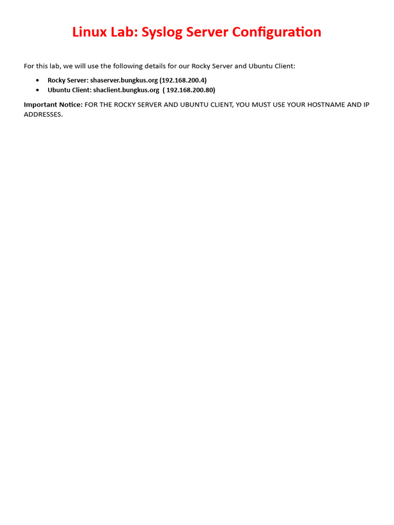 Lab 13 Syslog | PDF | Port (Computer Networking) | Computer Network
