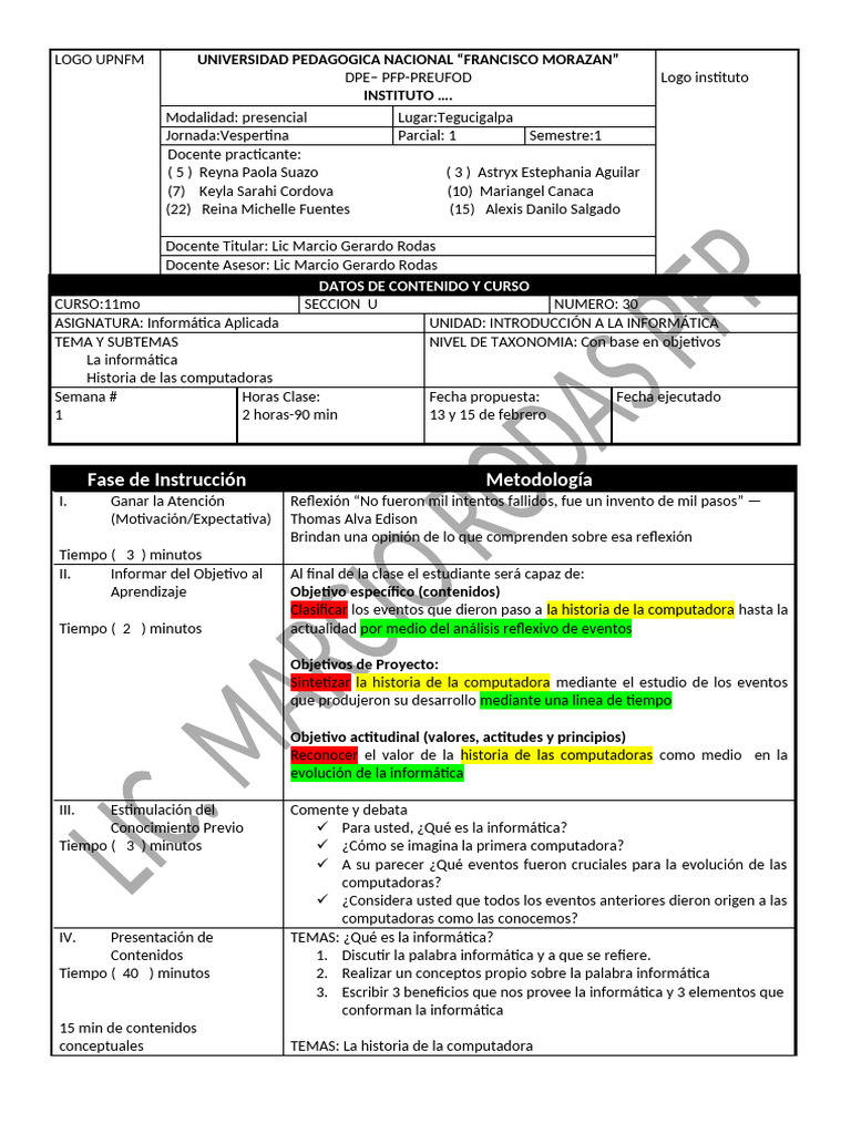 Plan de Clases Semana 1 | PDF | Informática | Maestros