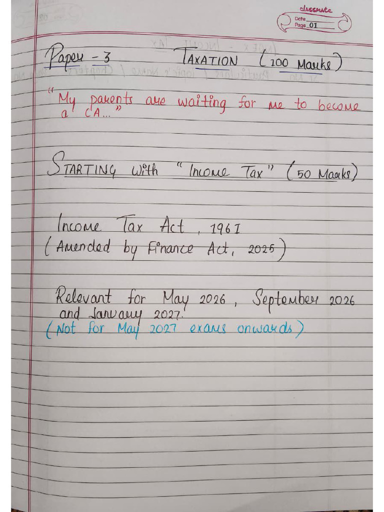 Income Tax Handwritten Class Notes For 2026 Exams | PDF | Payments ...