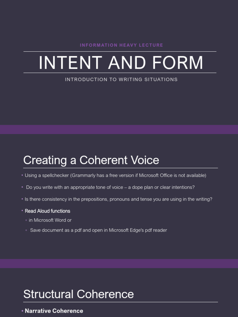 Intent and Form: Introduction To Writing Situations | PDF | Narrative ...