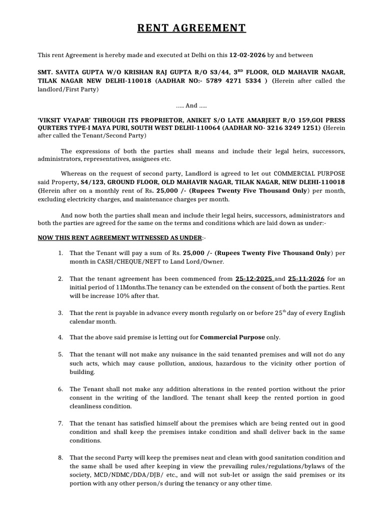 Commercial Rent Agreement | PDF | Leasehold Estate | Lease