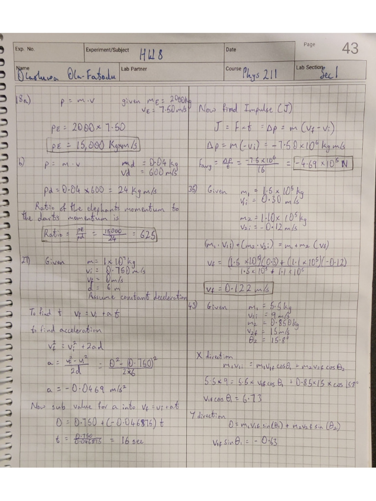 Olaoluwa's HW 8 Submission Phys 211 | PDF