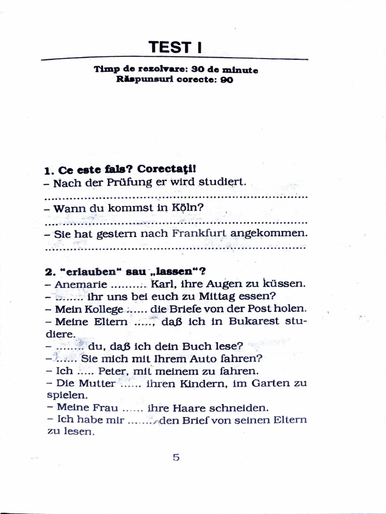 Teste de Limba Germana-Test I | PDF