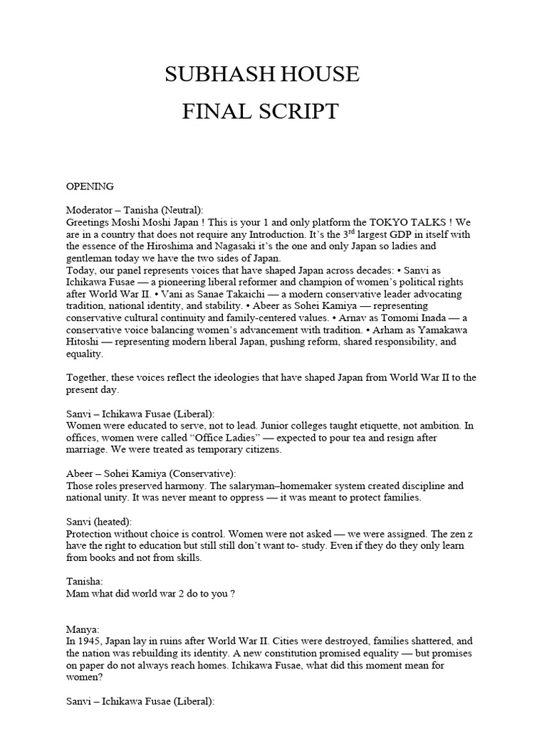 Subhash House Final Script | PDF | Social Ideologies | Ideologies