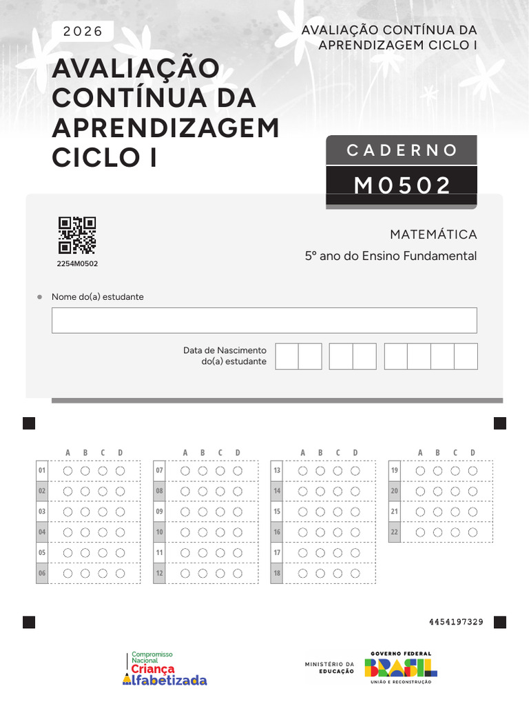 Avaliação Contínua Da Aprendizagem Ciclo I: Caderno | PDF