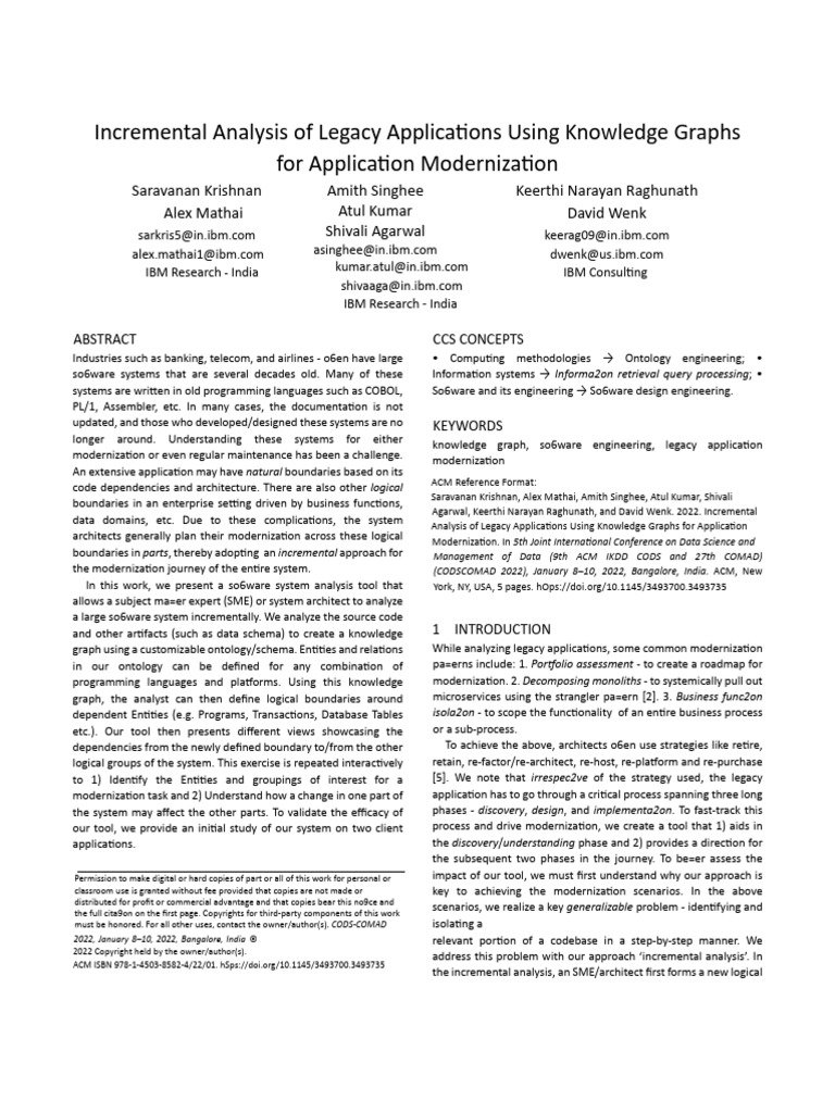 Incremental Analysis of Legacy Applica4ons Using Knowledge Graphs | PDF ...