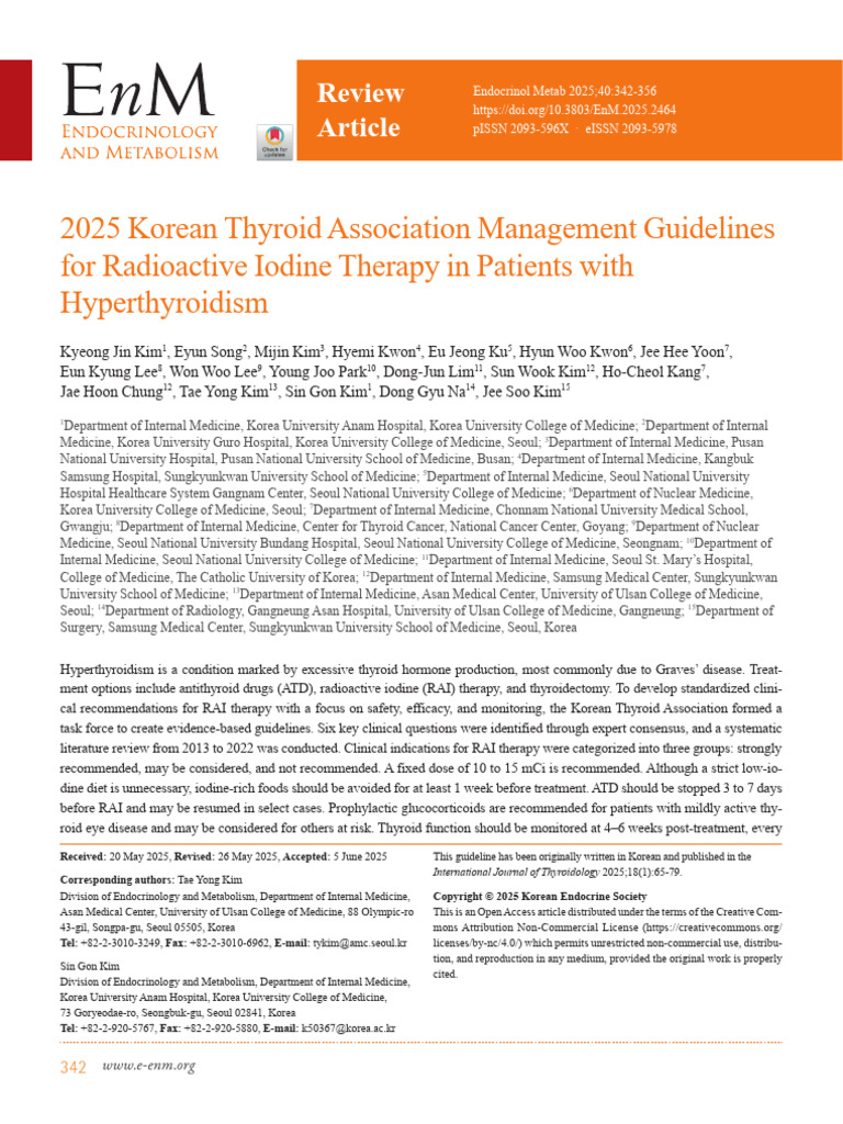 2025 Korean Thyroid Association Guidelines | PDF | Hyperthyroidism ...
