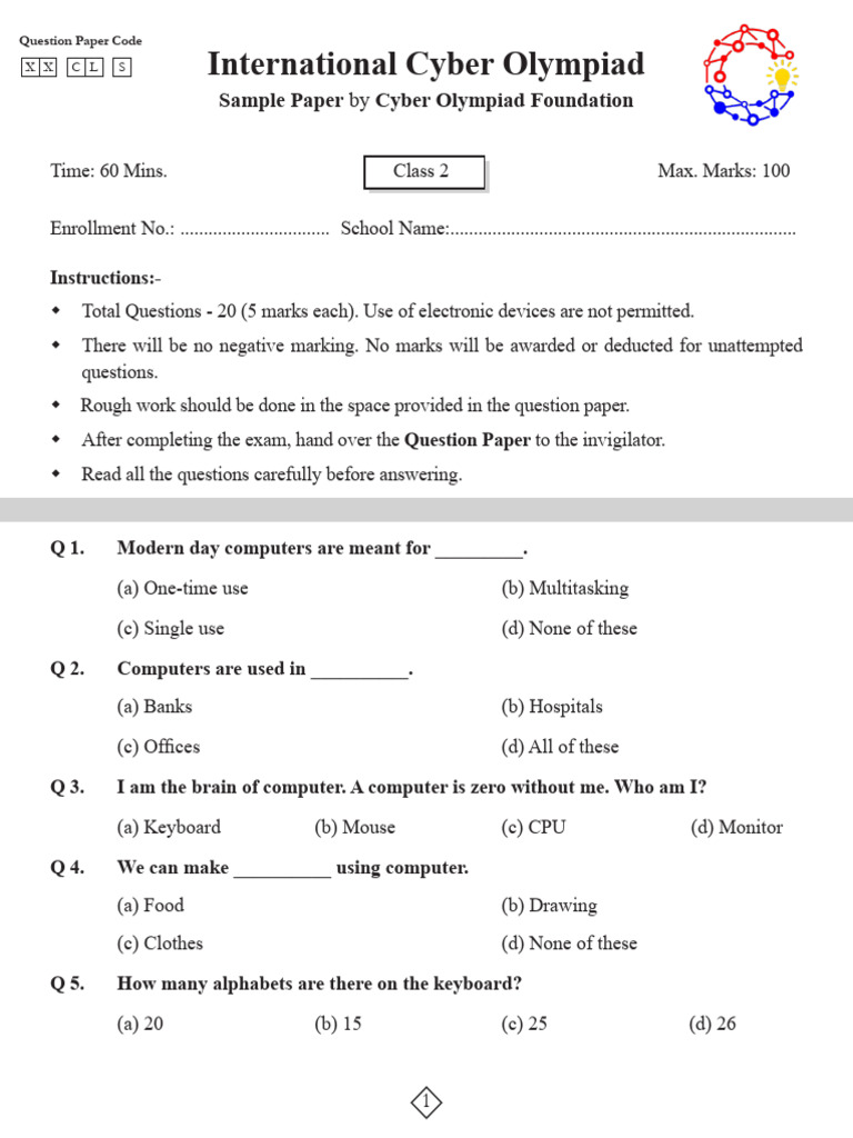 COF Sample Paper - Class 2 | PDF | Computer Keyboard | Office Equipment