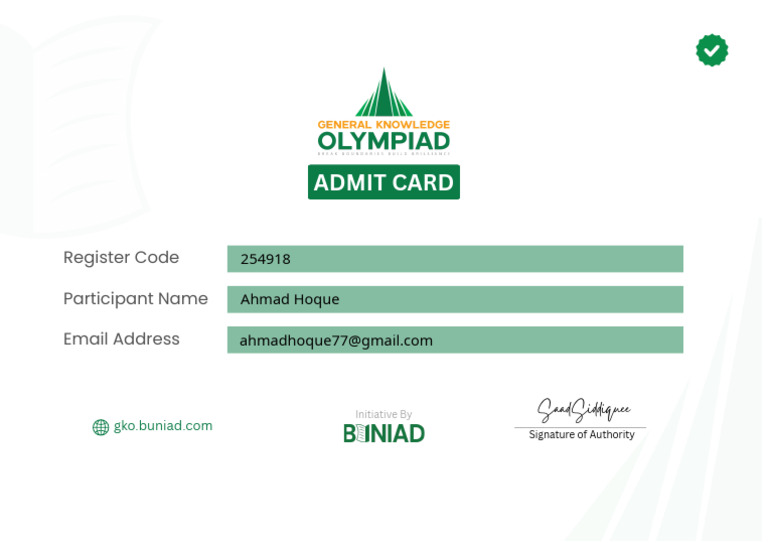 Admit Card: Register Code Participant Name Email Address | PDF