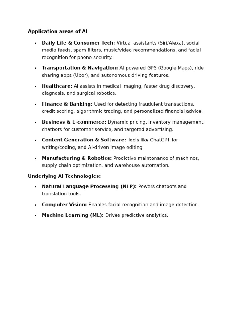 Application Areas of AI | PDF