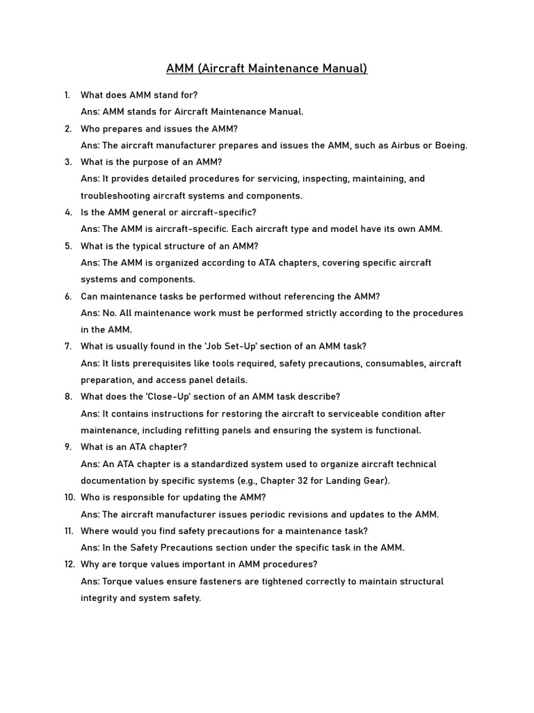 Interview Questions On AMM, CMM, SRM, IPC Uses | PDF | Aircraft | Aviation