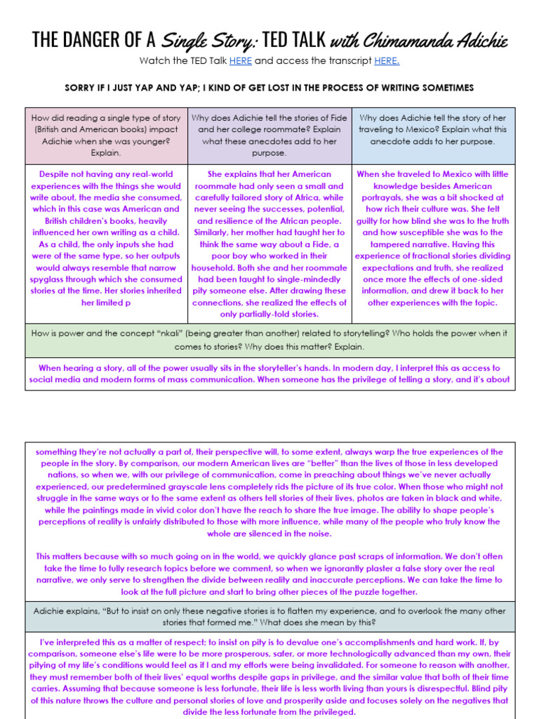 Benjamin McKinley - The Danger of A Single Story TED Talk | PDF ...