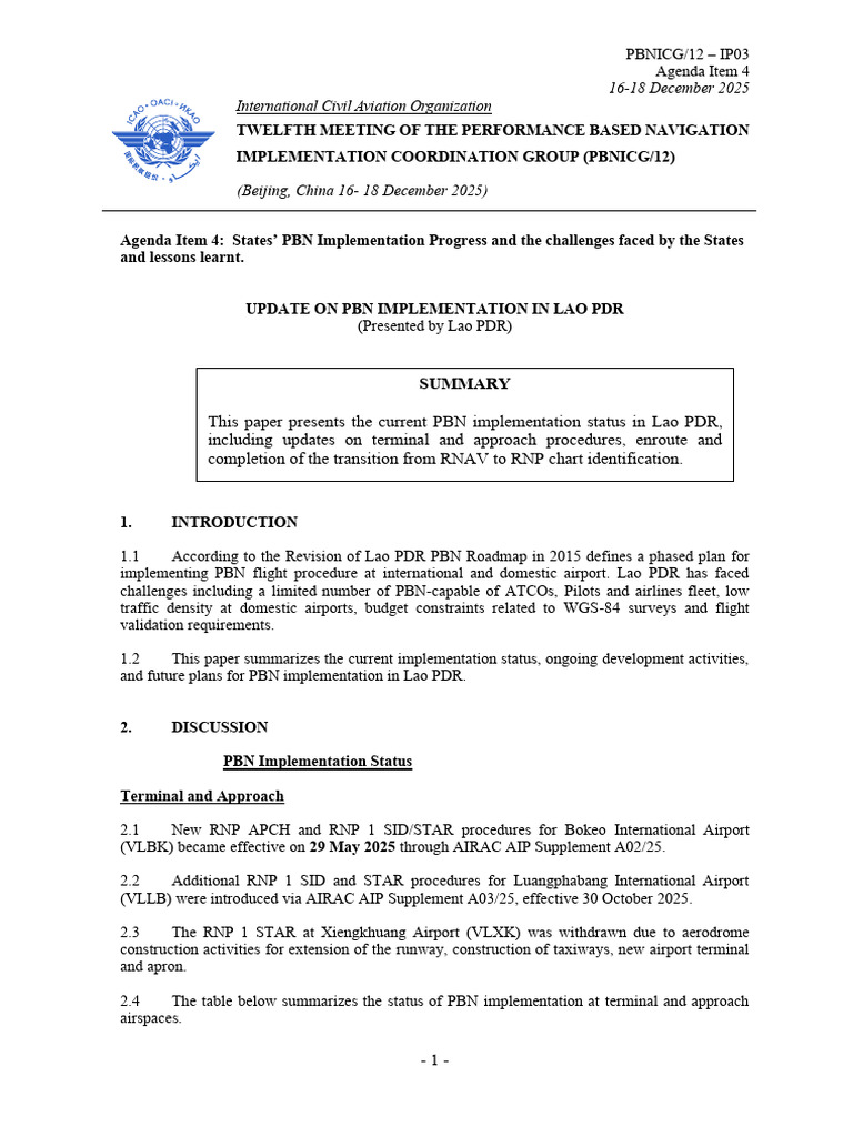 IP03 LAO AI4 Update On PBN Implementation in Lao PDR Rev1 | PDF ...
