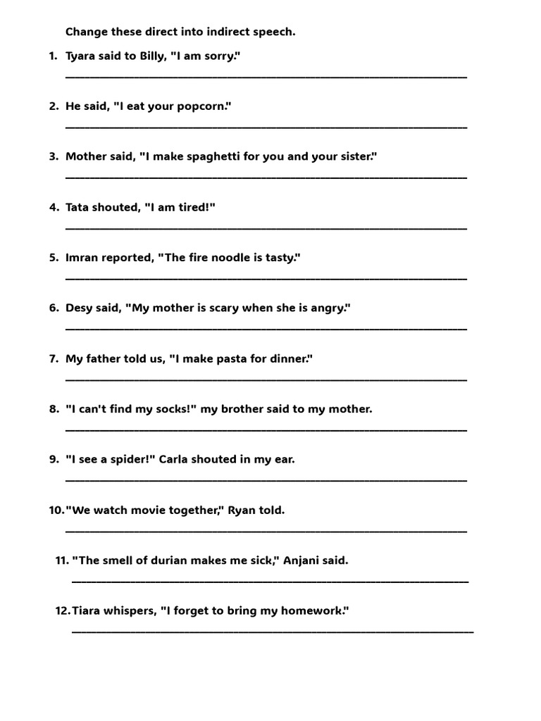 Additional Direct and Indirect Speech Worksheet | PDF | Chess Openings ...