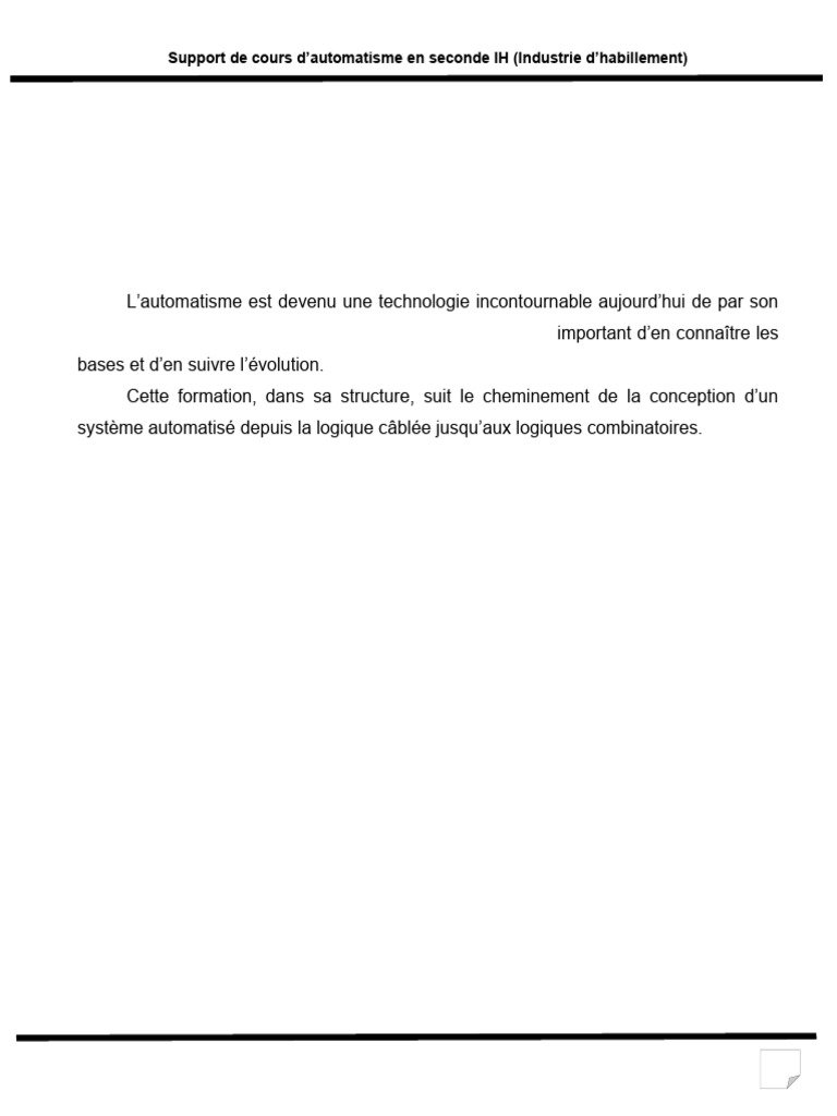 Cours Automatisme Seconde IH | PDF | Algèbre de Boole (logique ...