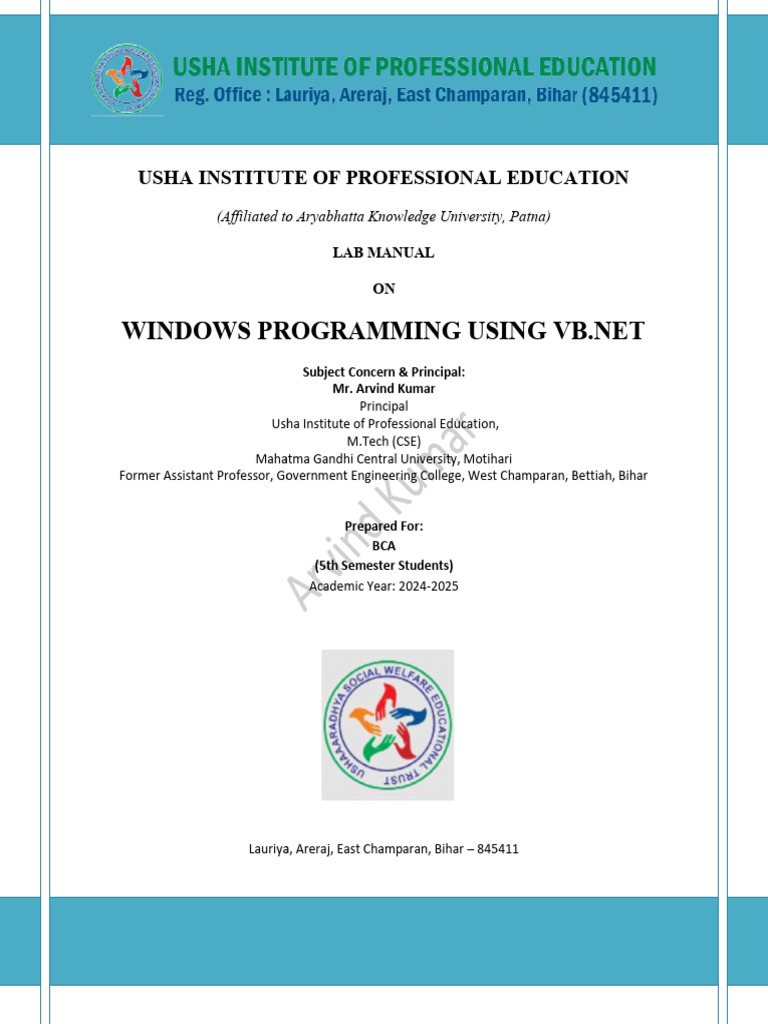 Lab Manual On Windows Programming Using VB by Arvind KR | PDF ...