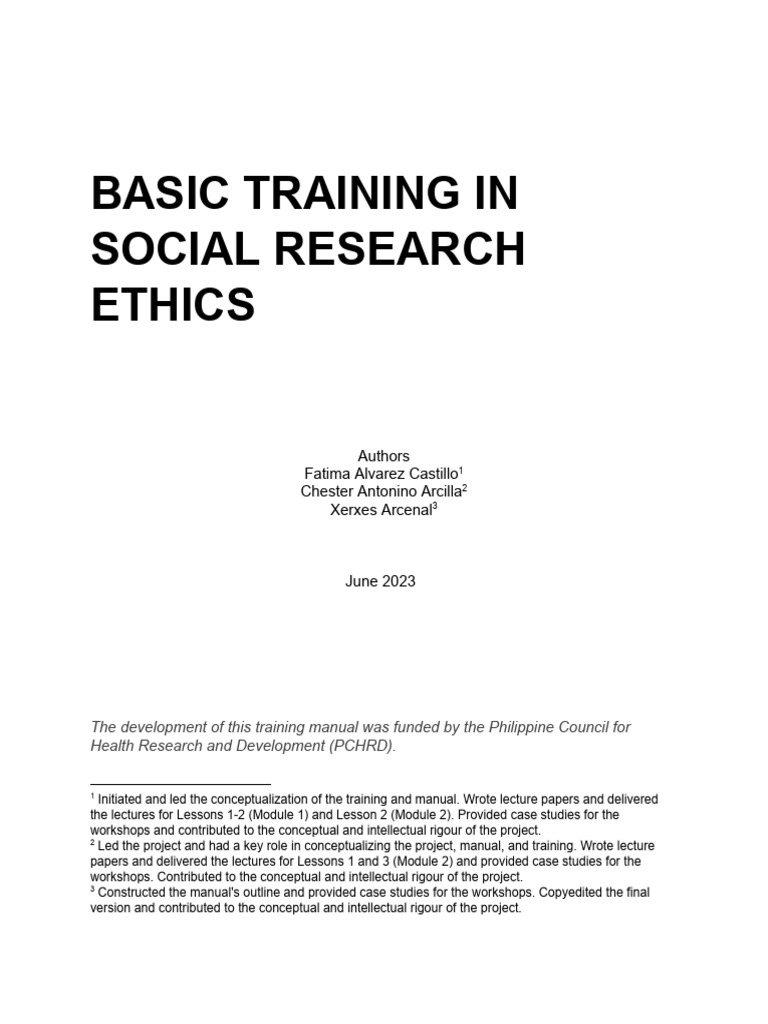 Basic Training in Social Research Ethics (2023) | PDF