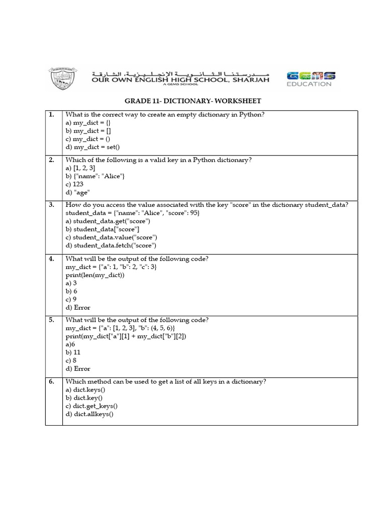 2025 26 G11 CS Dictionary | PDF | Python (Programming Language ...