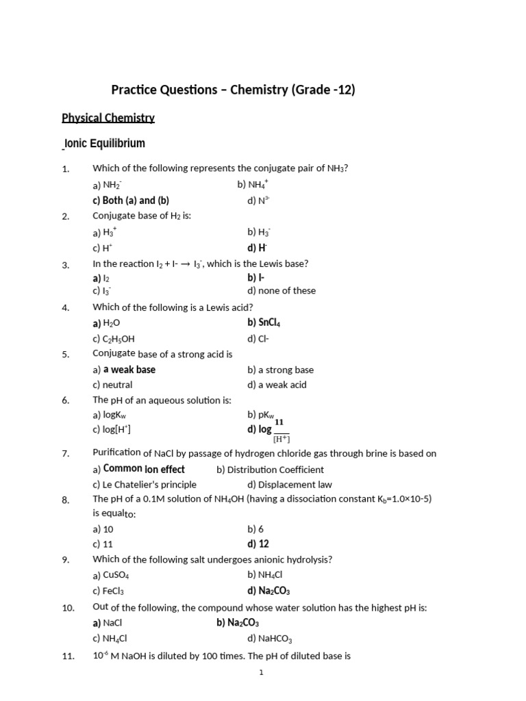 Chemistry (12) Question Collection | PDF | Reaction Rate | Ph