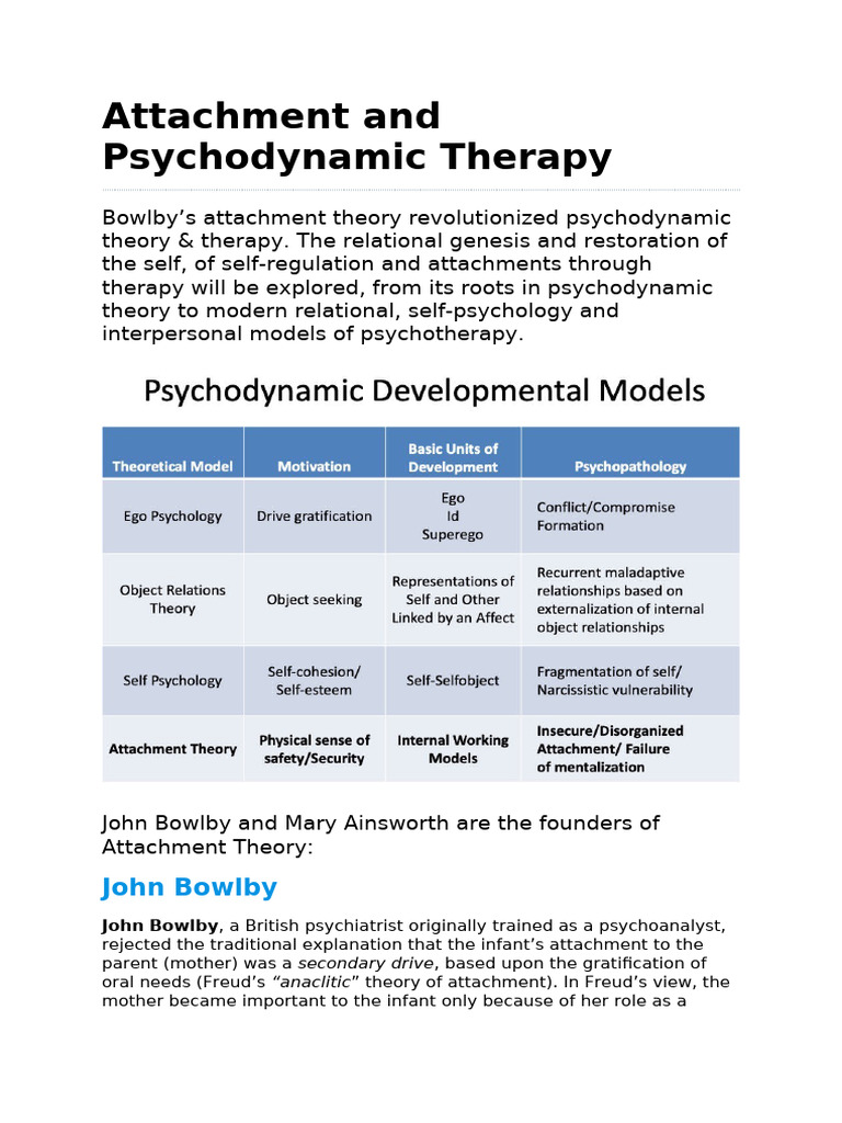 Attachment and Psychodynamic Therapy | PDF | Attachment Theory ...
