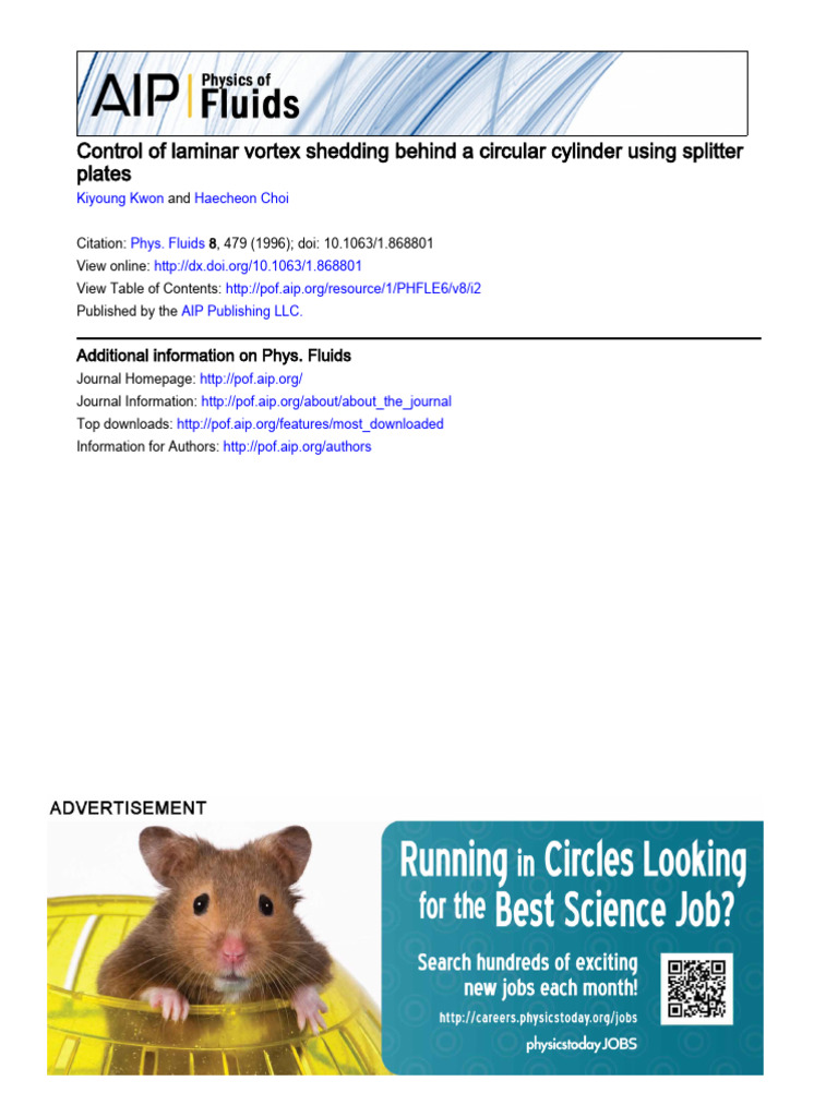 Control of laminar vortex shedding behind a circular cylinder using ...