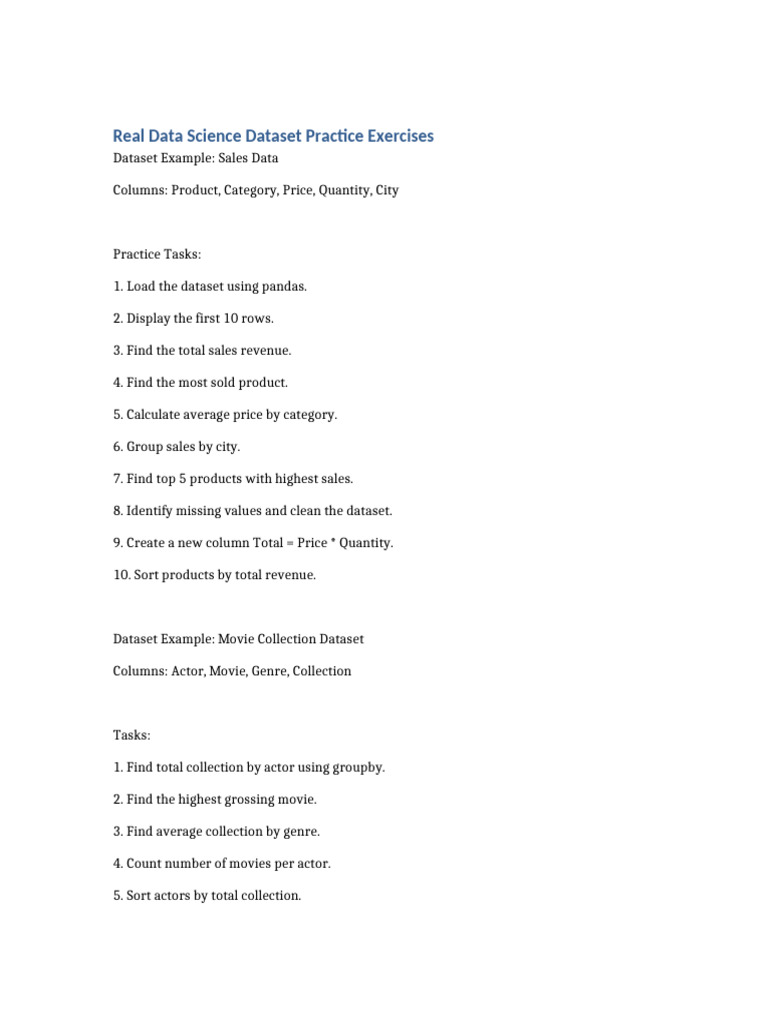 Real Data Science Dataset Practice | PDF